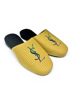 YSL Mustard Yellow & Black Embroidered Non Slip House Slippers